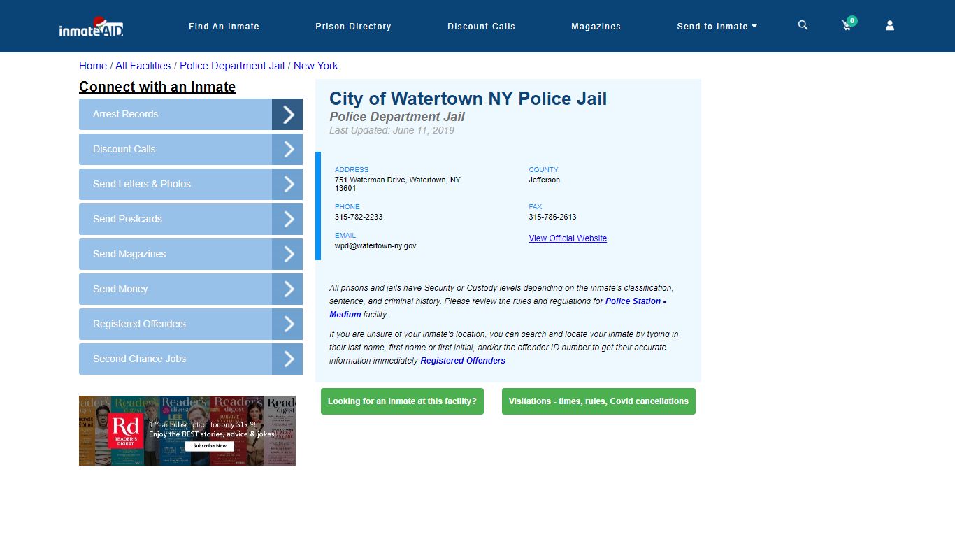 City of Watertown NY Police Jail & Inmate Search - Watertown, NY