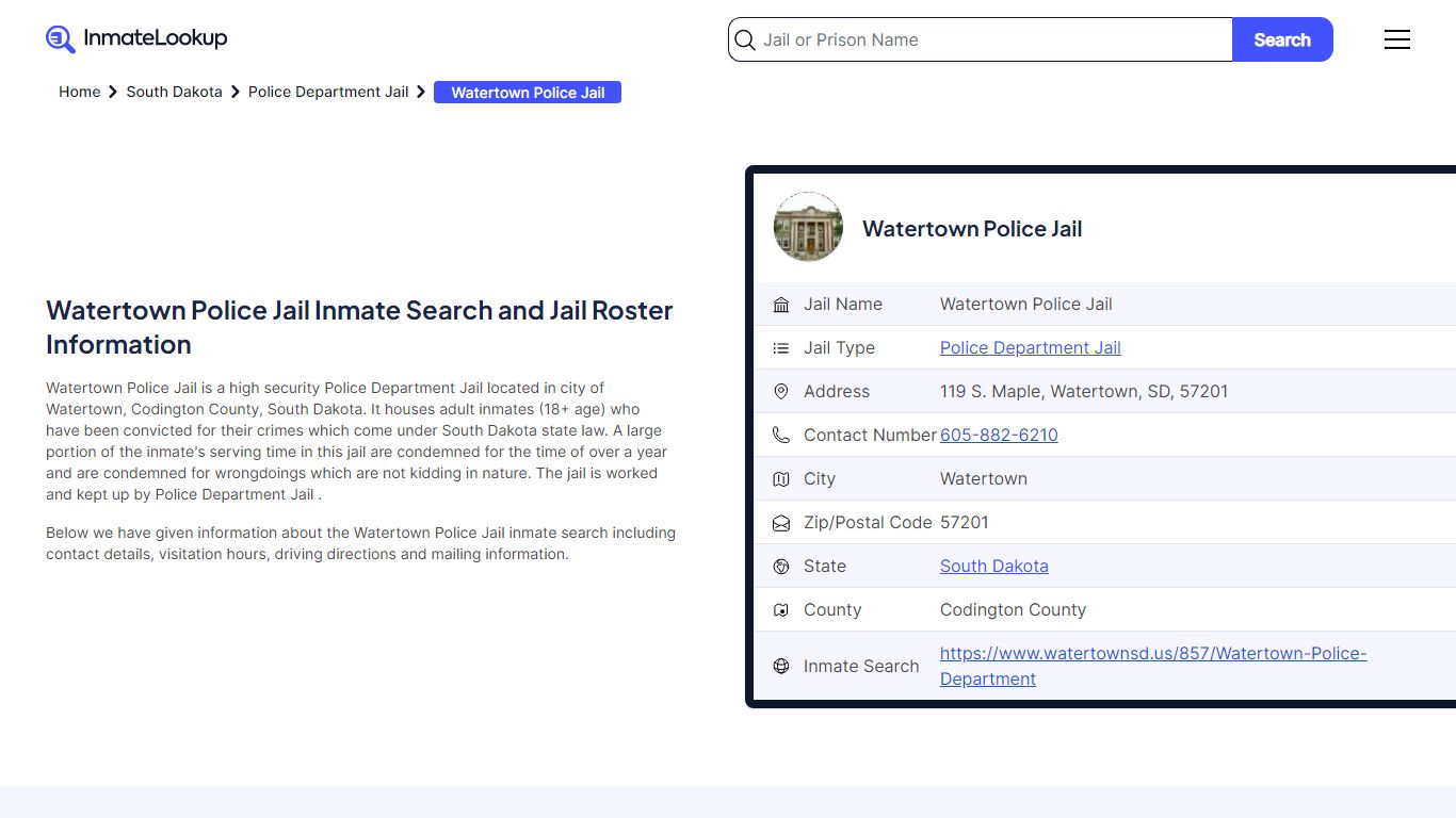 Watertown Police Jail Inmate Search, Jail Roster ... - Inmate Lookup